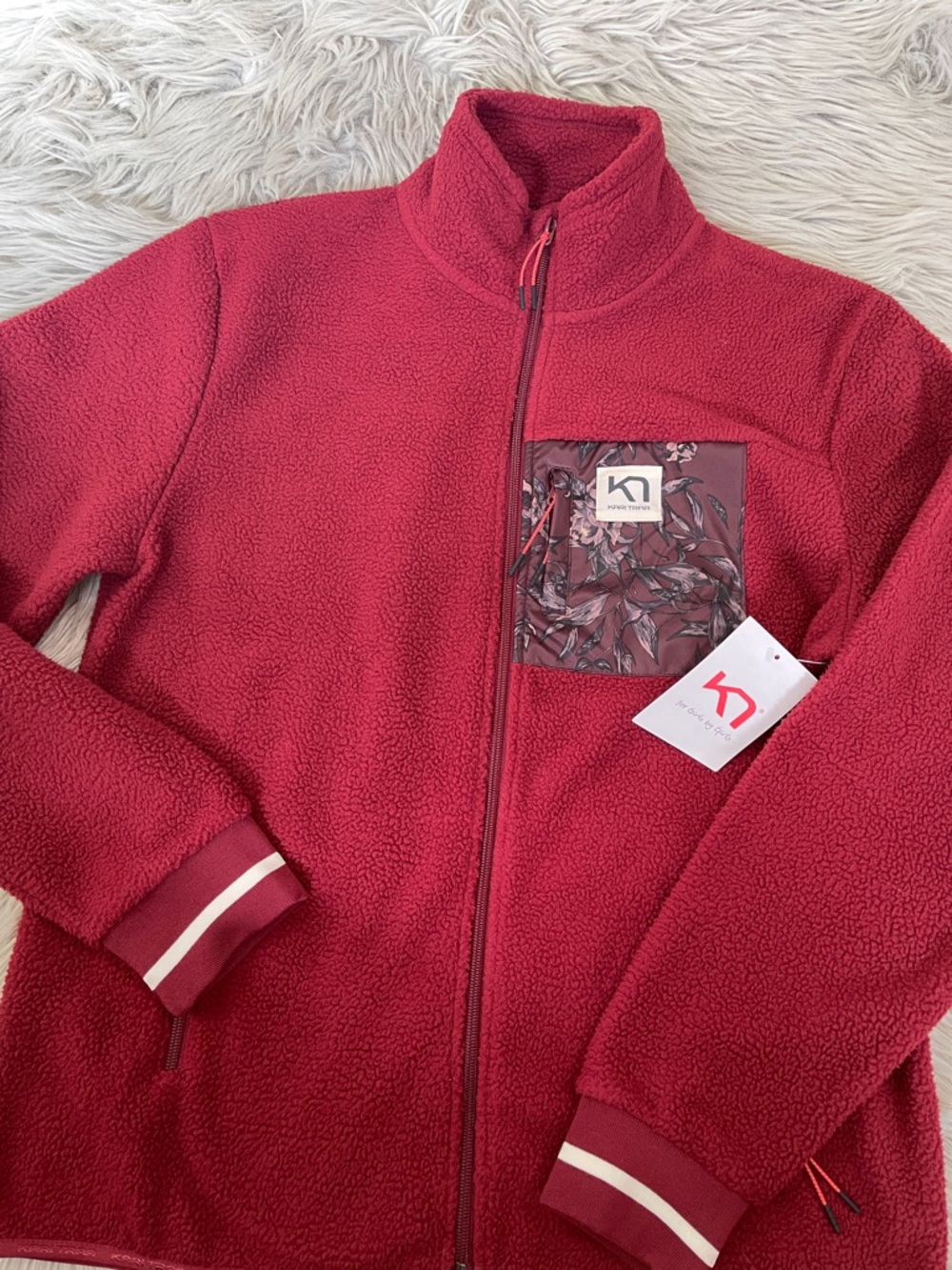 Kari Traa Maroon Zip-Up Fleece Jacket with Patterned Chest Pocket - Picture 4 of 8